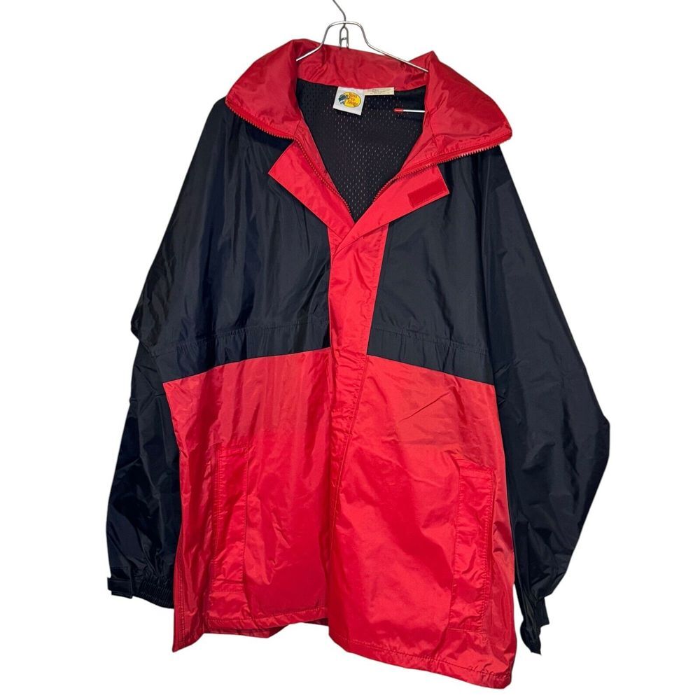 Bass Pro Shops Men's Jacket‎ Windbreaker Hooded Full Zip Pockets Red Black Large